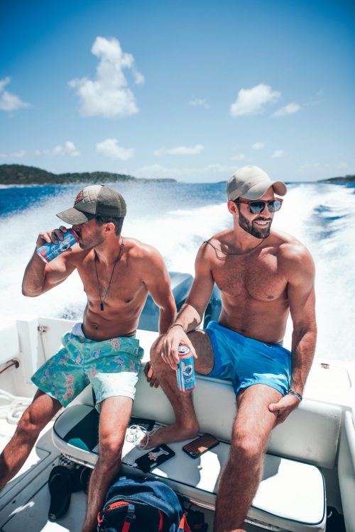 2 Guys on a Speed Boat with bang Energy Drink