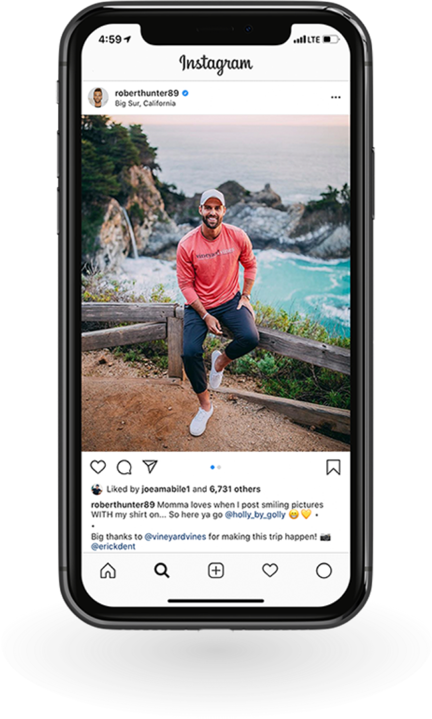 Robert Hunter Instagram on a Phone