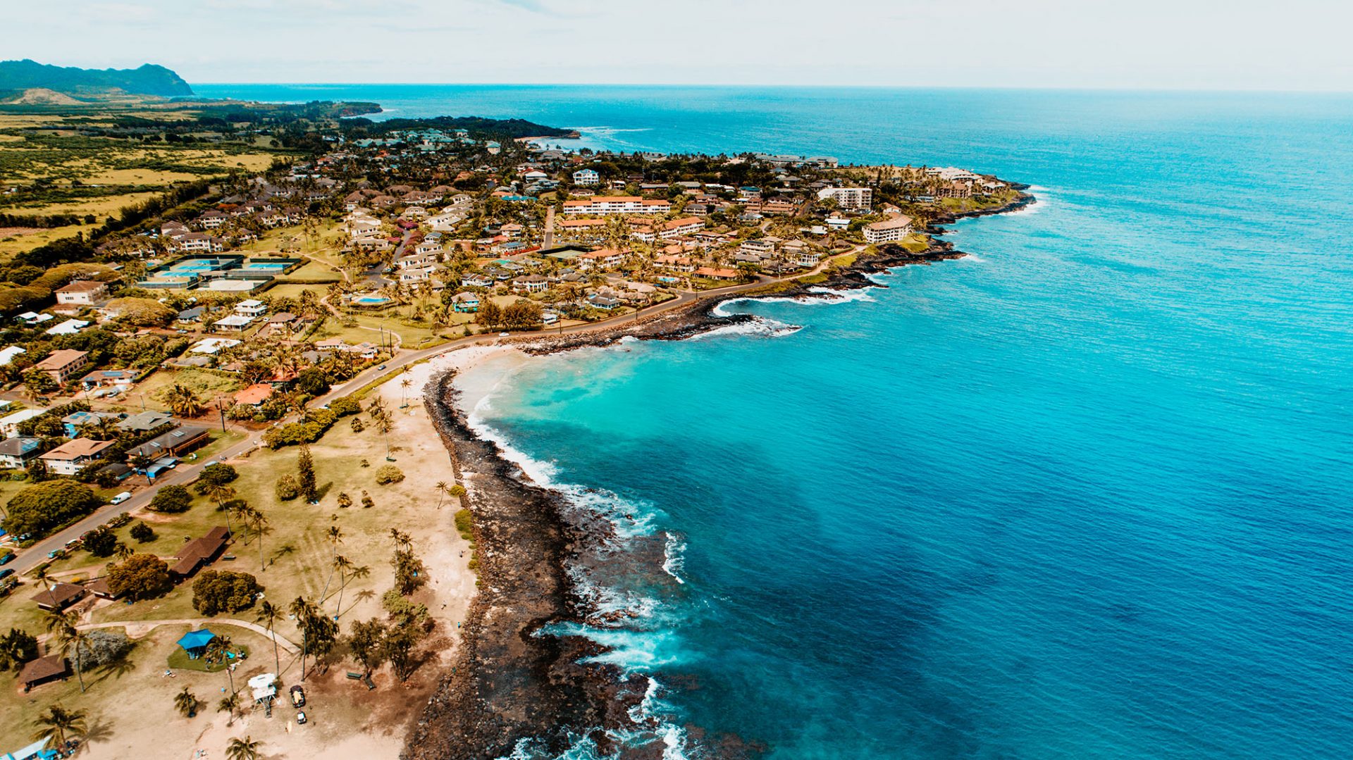 Aerial View of Tropical Beach and Resorts
